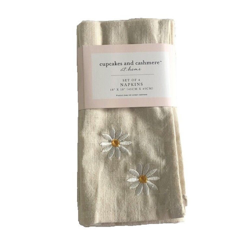 Cupcakes & Cashmere Napkins Embroidered Daisy Flowers Cotton 18” X 18” Set Of 4